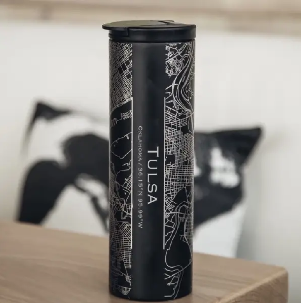 Tulsa City Map Tumbler in Matte Black