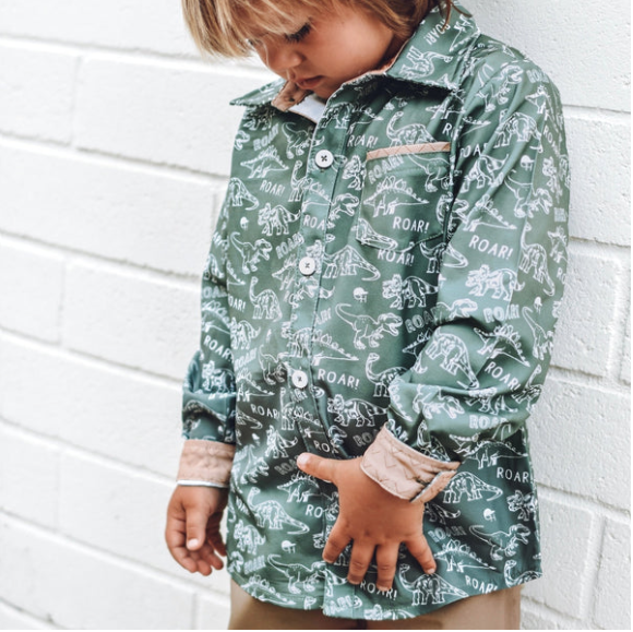 Dino Long Sleeve Coallared Shirt
