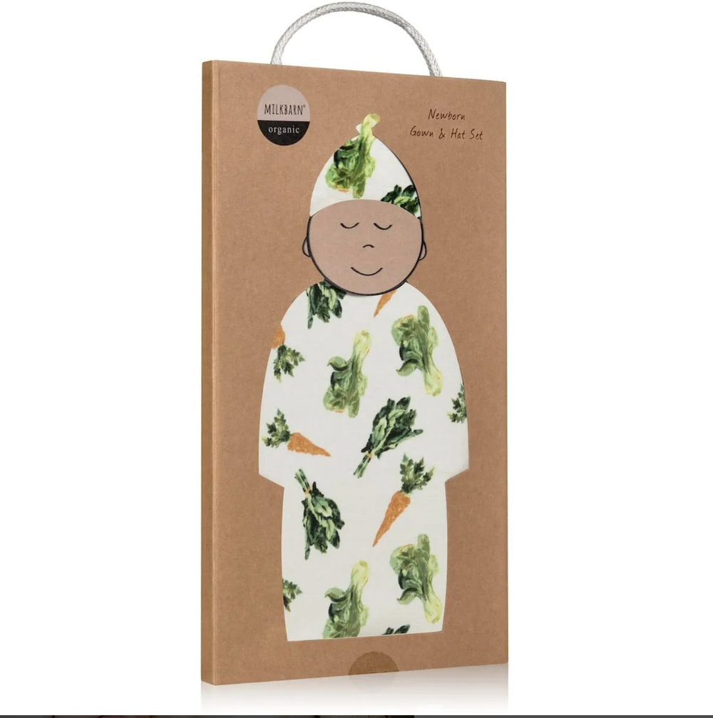 Organic Hat & Gown Artichoke 0-3M