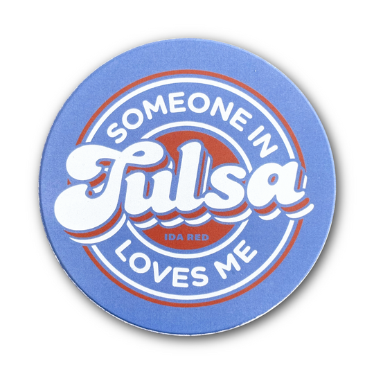 Someone in Tulsa Loves Me Coaster - Light Blue/Orange