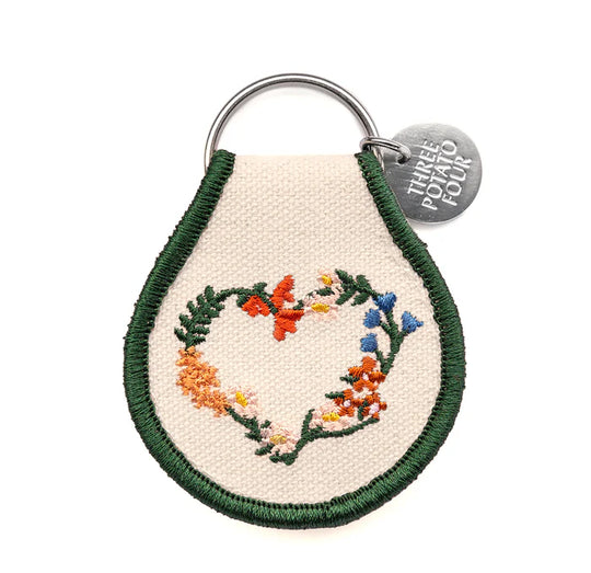 Floral Wreath Heart Patch Keychain