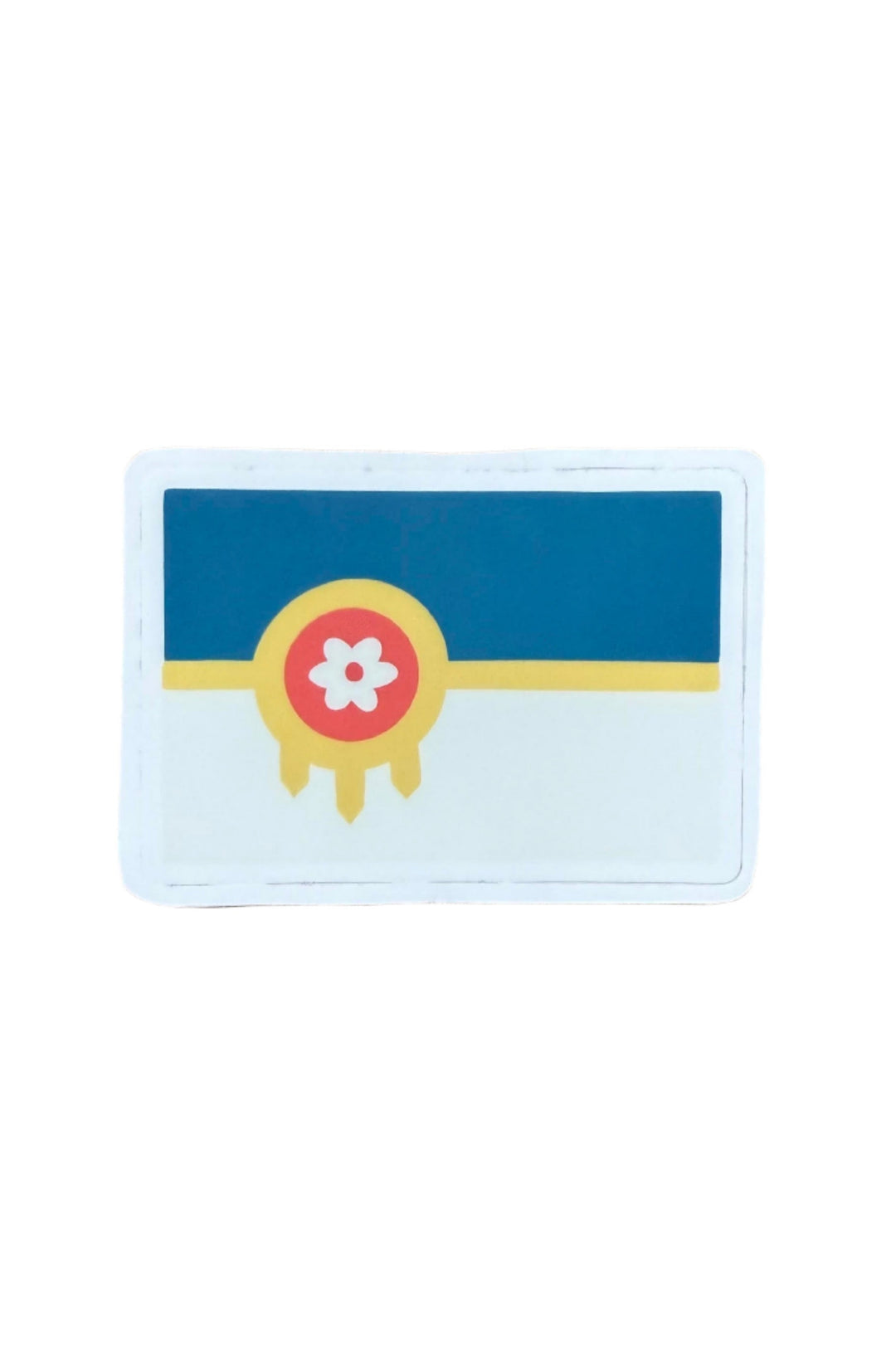 Tulsa flag sticker featuring a flower icon in the center