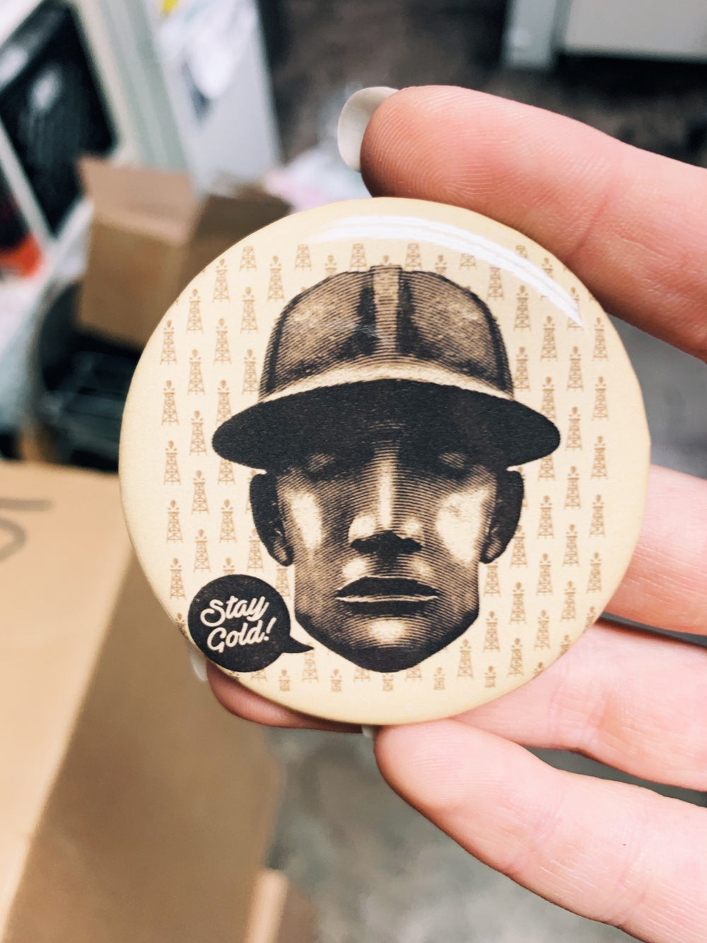 Golden Driller “Stay Gold” round magnet, collectible fridge or locker accessory for Tulsa fans