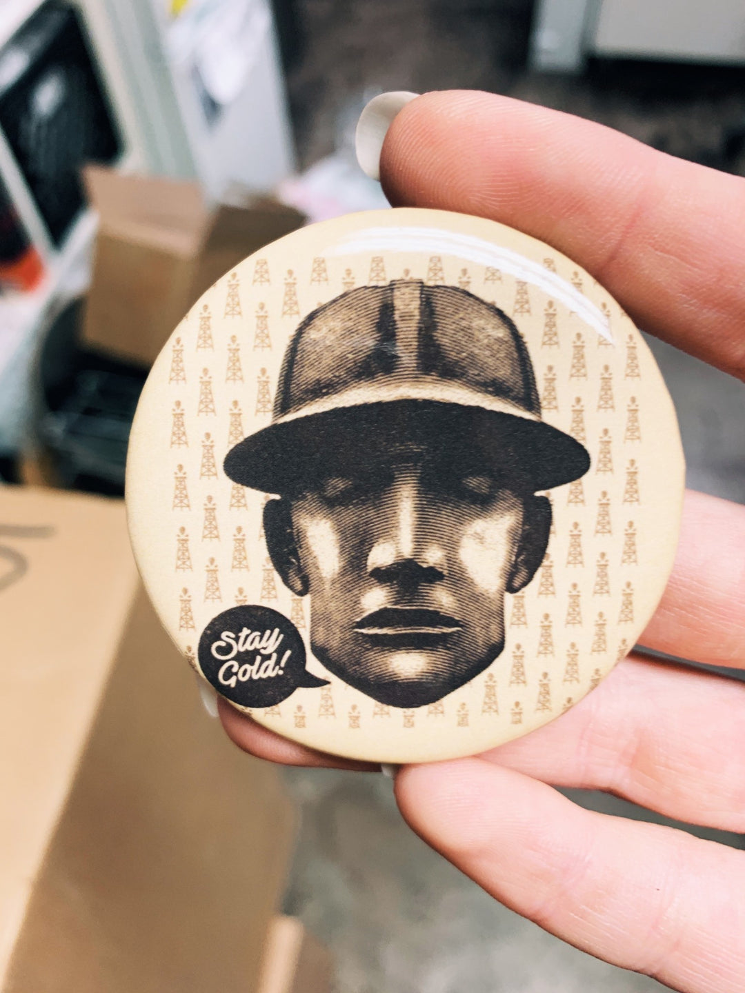 Golden Driller “Stay Gold” round magnet, collectible fridge or locker accessory for Tulsa fans