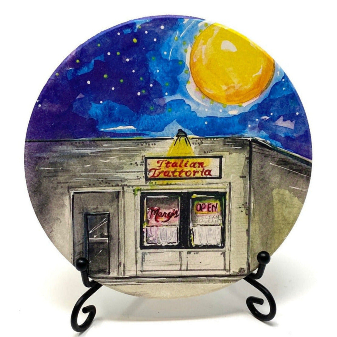Oklahoma souvenir coaster with artwork of Mary’s Italian Trattoria, a beloved Tulsa eatery
