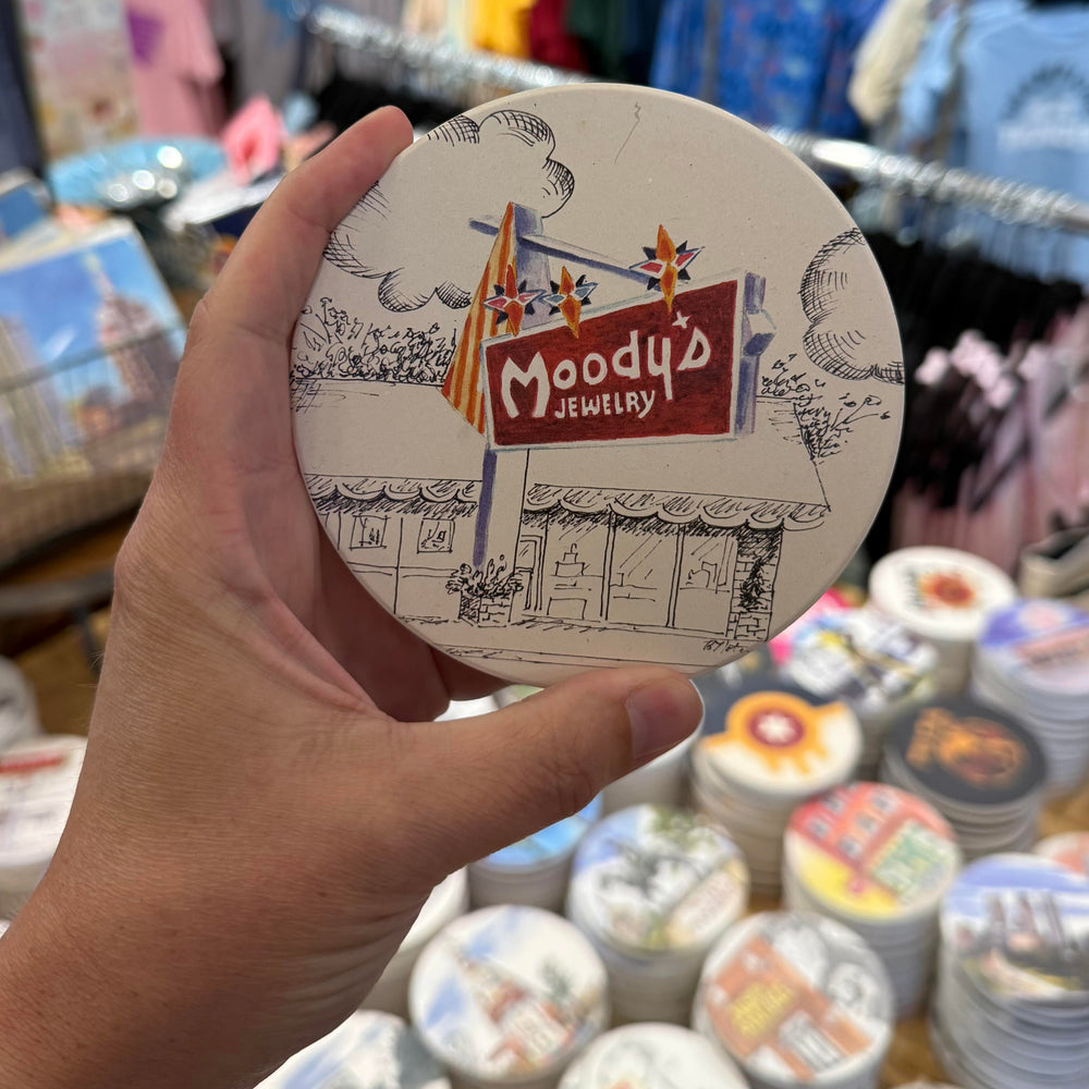Retro-style coaster inspired by Moody’s Jewelry, a longtime Tulsa jewelry store and local favorite