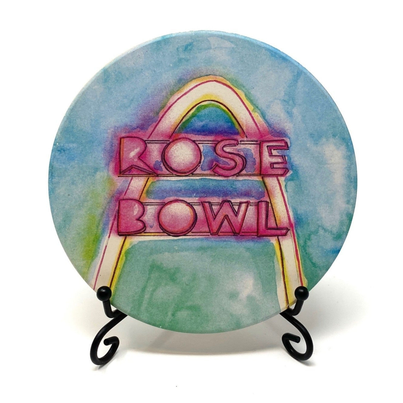 Coaster featuring the Rose Bowl in Tulsa, Oklahoma — a Route 66 landmark with retro architecture