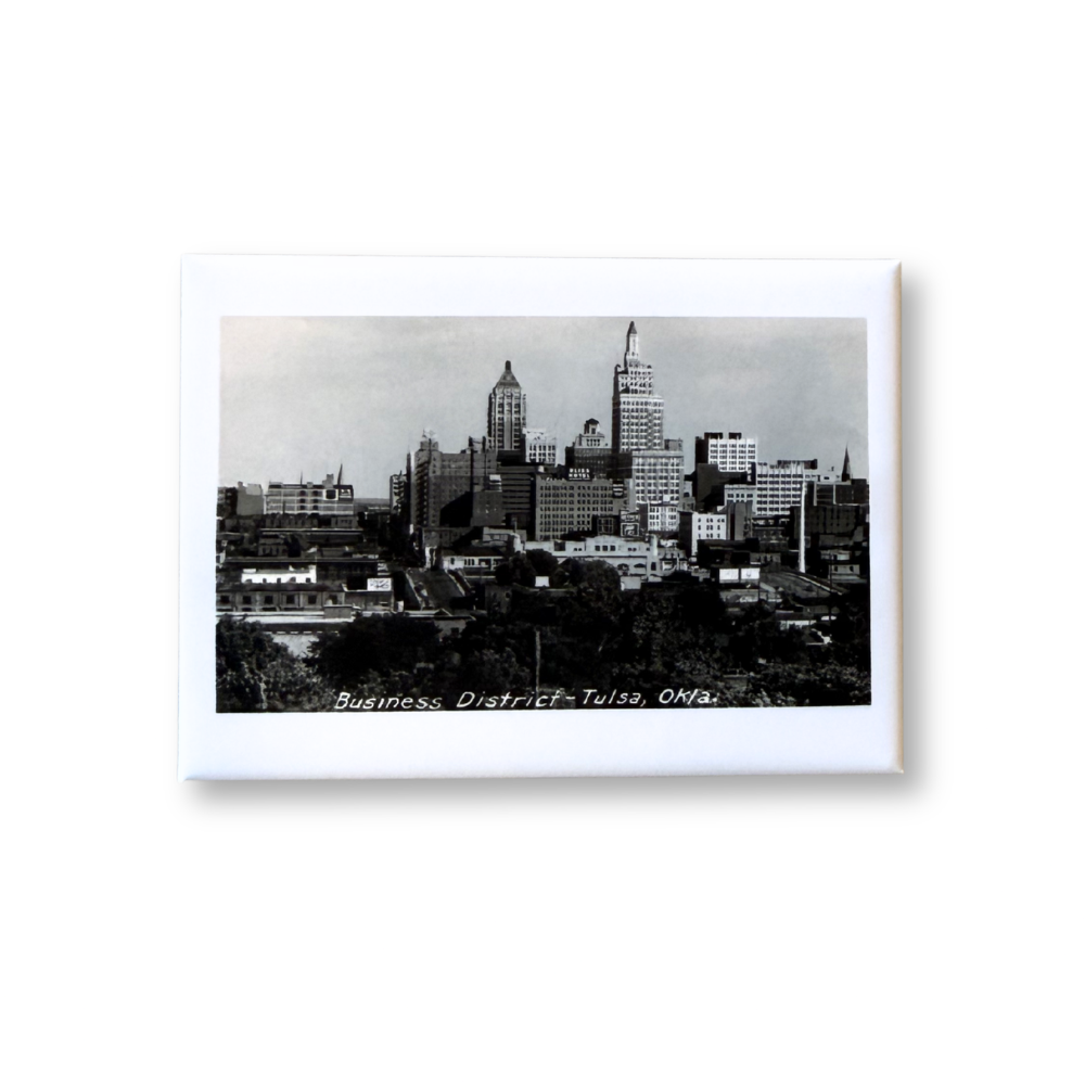 Matte finish magnet featuring a historic 1939 view of the Tulsa Business District.