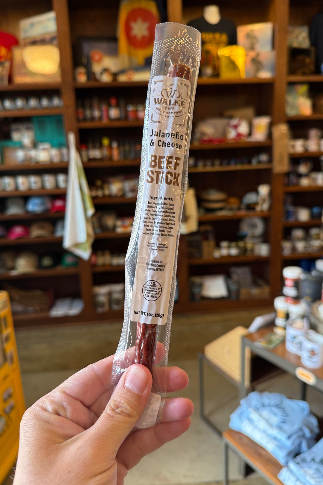 Walke Jalapeño Cheese Meat Stick with spicy beef and cheddar, made in Oklahoma