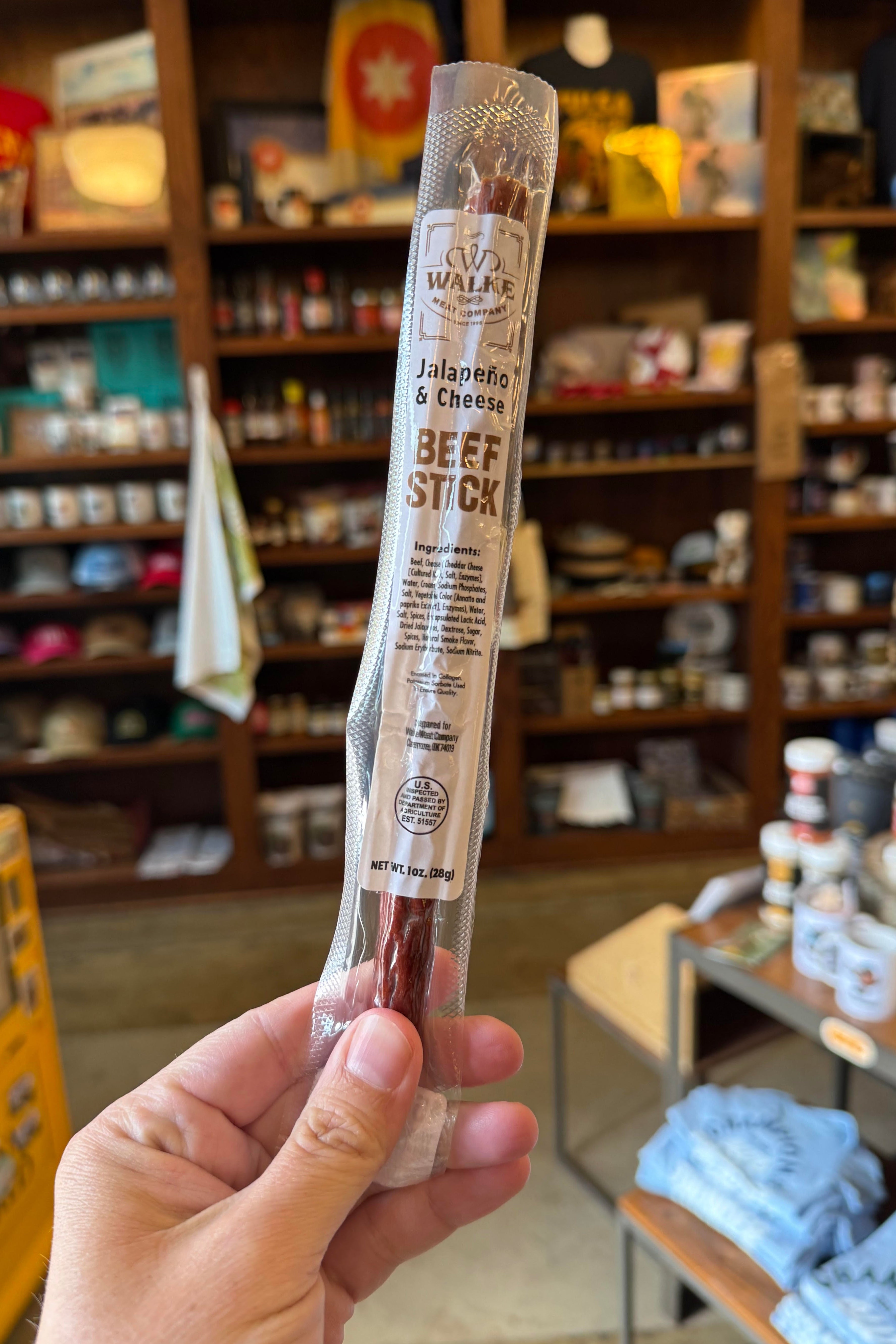 Walke Jalapeño Cheese Meat Stick with spicy beef and cheddar, made in Oklahoma