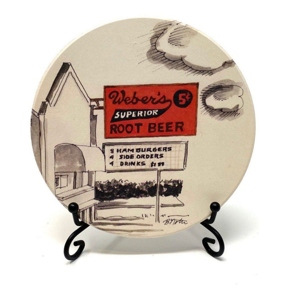 Weber’s Hamburgers coaster featuring vintage-style artwork – Tulsa, Oklahoma nostalgia gift