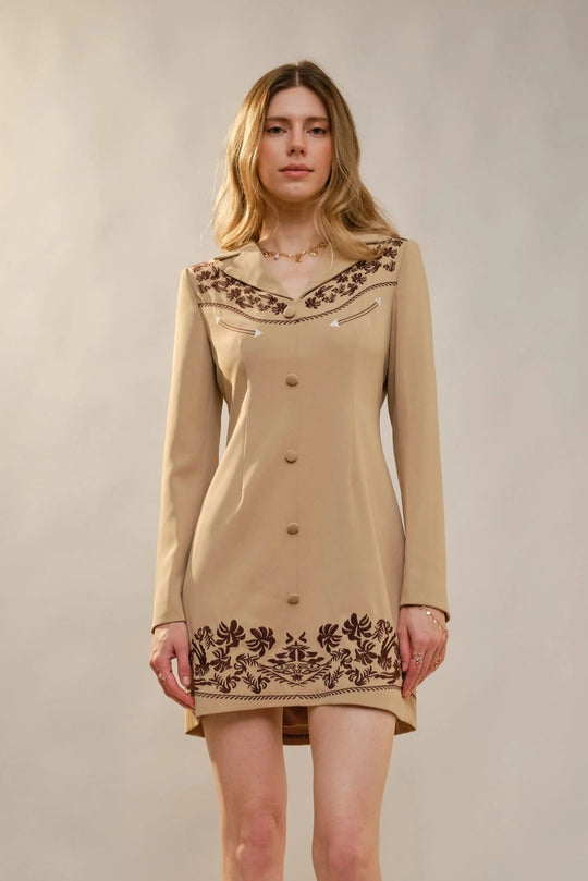 Western Notched Lapel Blazer Mini Dress