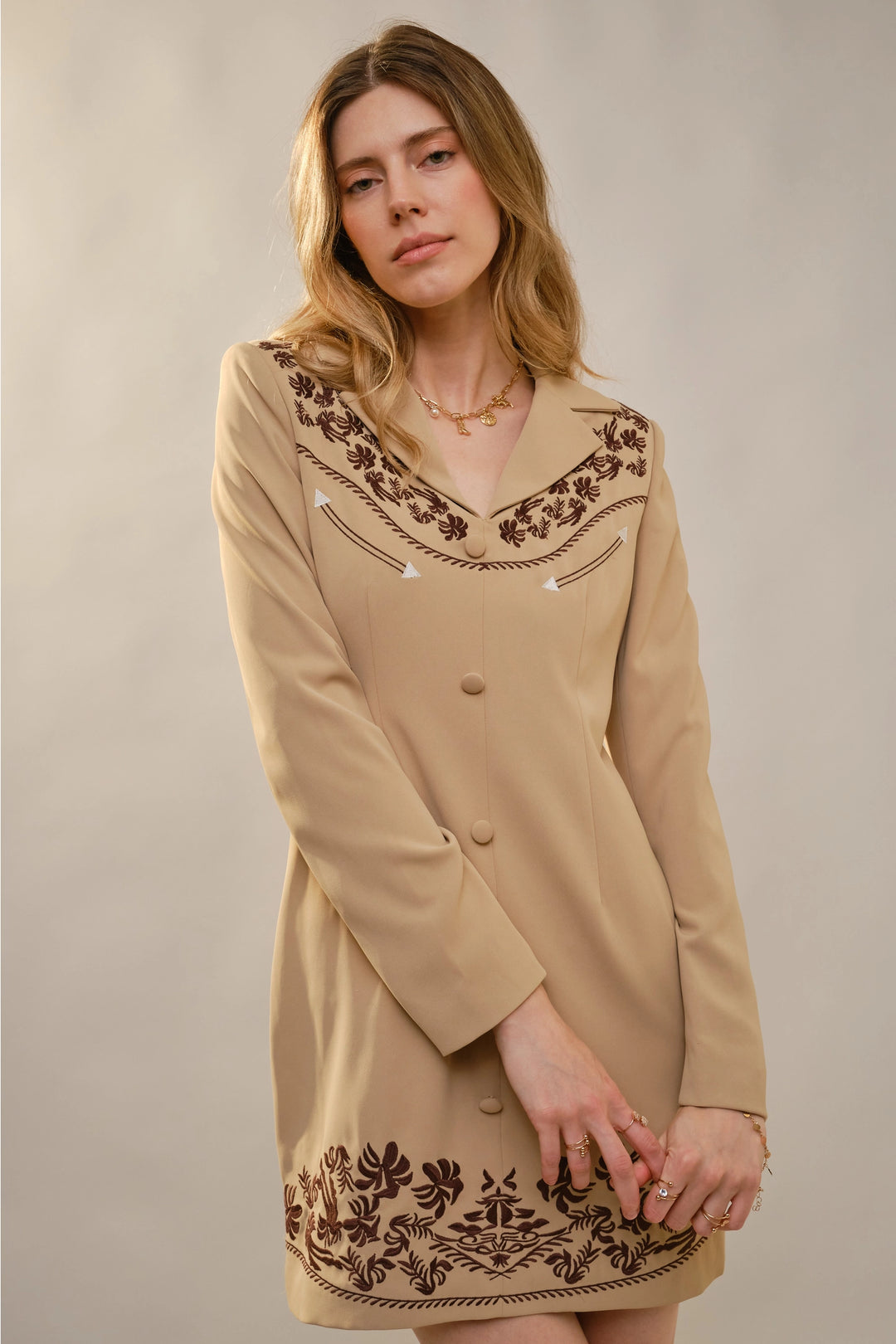 Western Notched Lapel Blazer Mini Dress