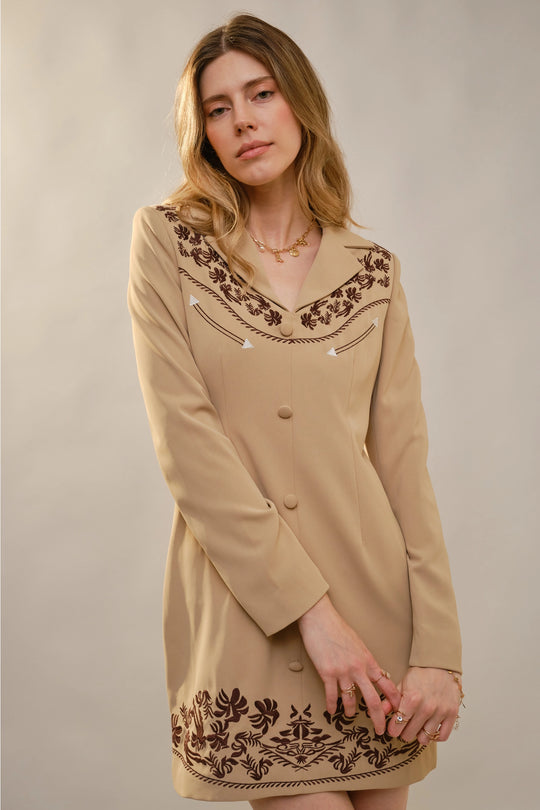 Western Notched Lapel Blazer Mini Dress
