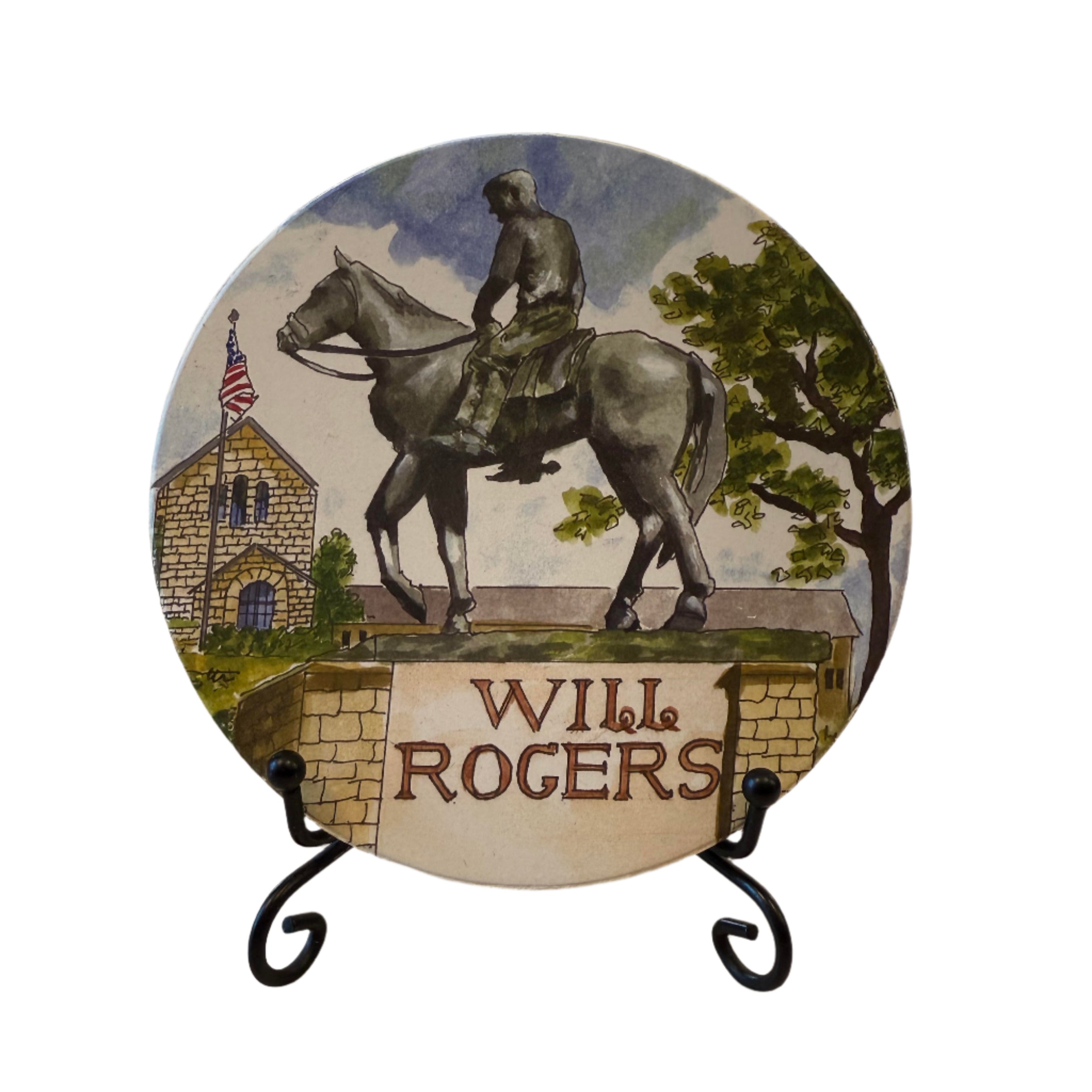Clay coaster with artistic rendering of the Will Rogers Monument – Oklahoma souvenir and home decor gift
