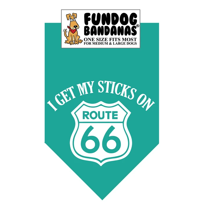 I Get My Sticks On Route 66 Dog Bandana Teal