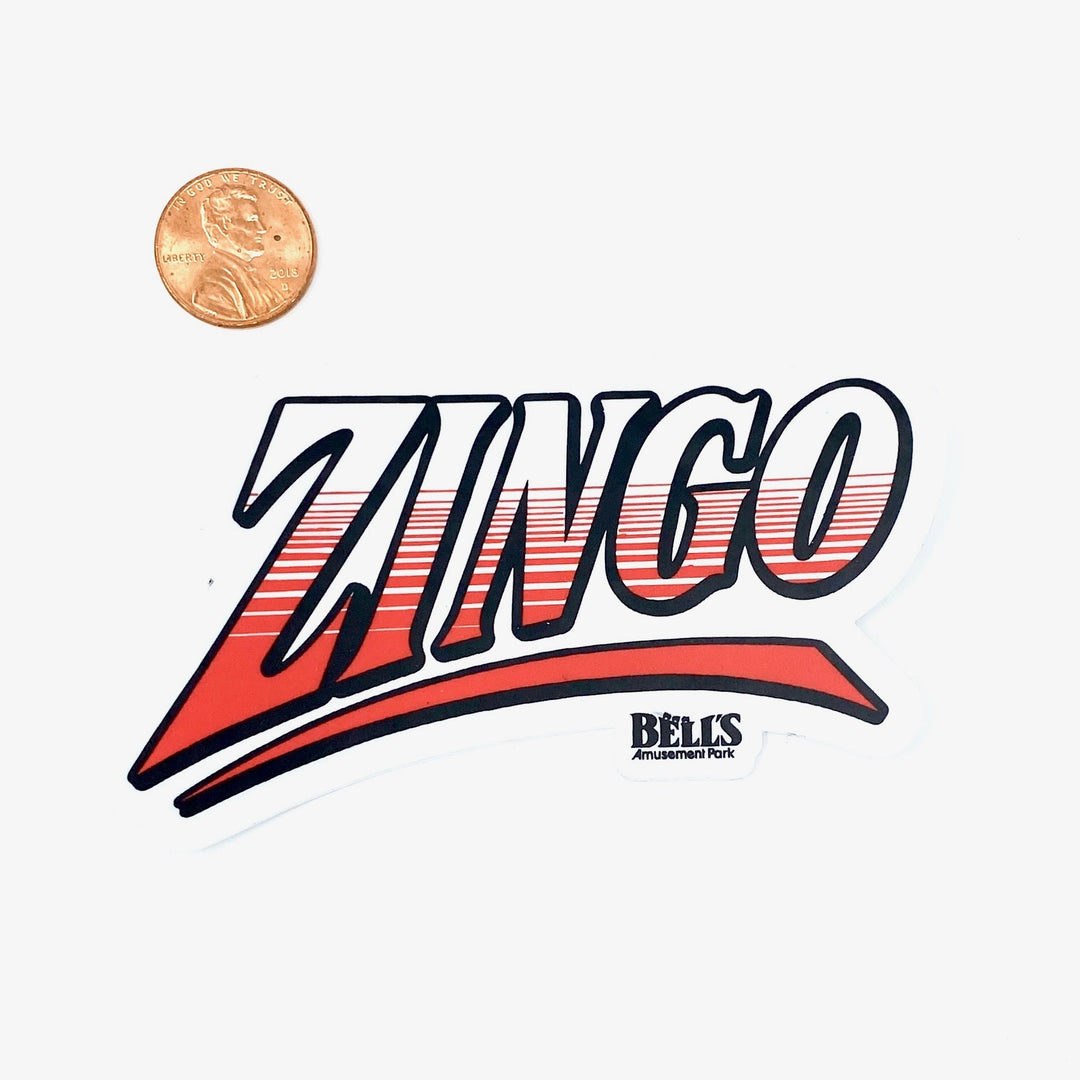 Sticker featuring the Zingo roller coaster logo from Bell’s Amusement Park in Tulsa, Oklahoma